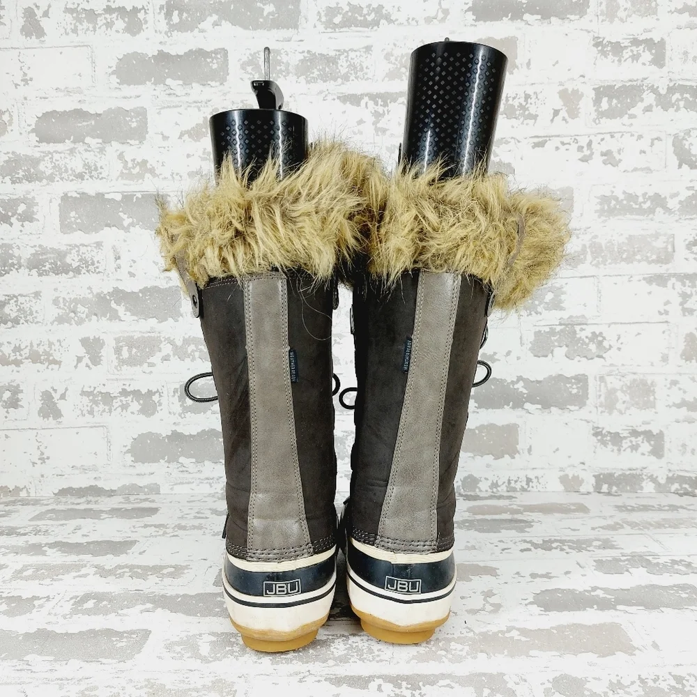 JBU Edith Gray Black Vegan Leather Faux Fur Lace Up Snow Winter Boots T544
